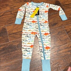 Millie + Roo Fish Print Bamboo Zipper Romper 2/3